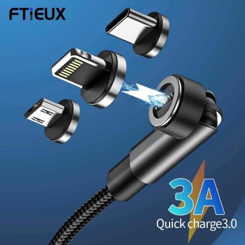 Magnetic USB Cable 540 Degree Roating 3A Fast Charging Micro USB Type C Mobile Phone Cable Cord For iPhone Xiaomi Samsung Huawei