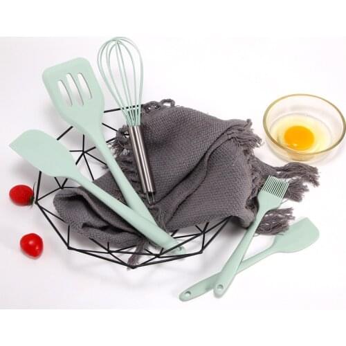 5 Pcs/set Silicone Kitchen Utensils Set Green Whisk Oil Brush Spatula Frying Spatula Non-stick Cookware Kitchen Tools