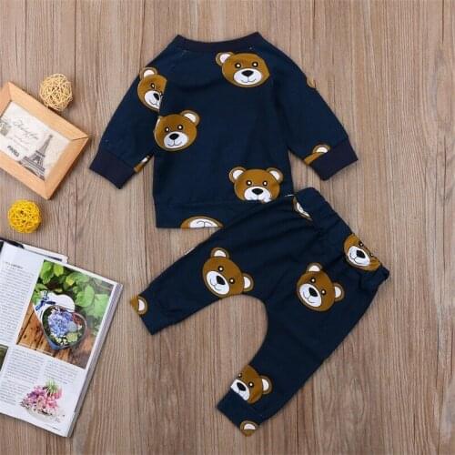 New Girl Baby Clothes Newborn Bear Outfit Infant T-shirt Top+Long Pants Kids Set