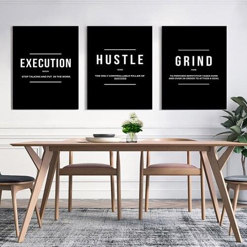 Black and White Inspirational Execution Grind Hustle Quote Canvas Painting Posters Prints Wall Art Pictures Room Home Decor