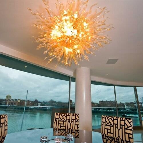 Gold Color Hand Blown Glass Ceiling Lights Luxury Dining Table Top Decoration Flush Mount Chandelier 28 Inches