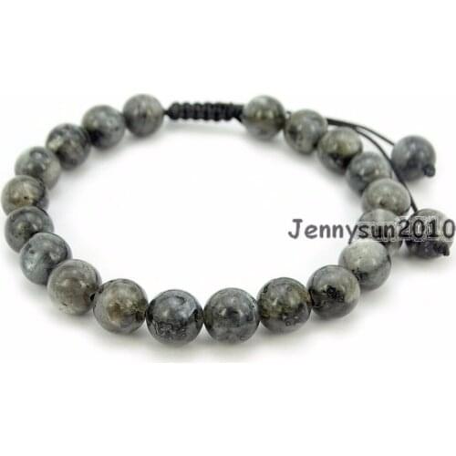 Handmade 8mm Adjustable Natural Larvikite Labradorite Gems Stone Round Beads Bracelet Healing Reiki 5 Strands/Pack