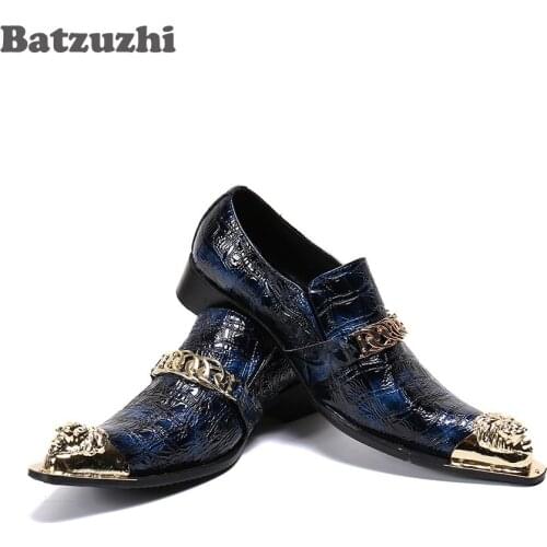Batzuzhi Luxury Handmade Mens Genuine Leather Dress Shoes Western Luxury Mens Shoes Men Formal Pointed Metal Tip Zapatos Hombr
