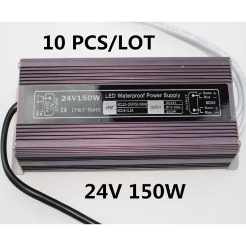 10pcs/lot Waterproof led driver IP67 Access control driver adapter led light transformer 6.25A power charger for leds DC24V 150W