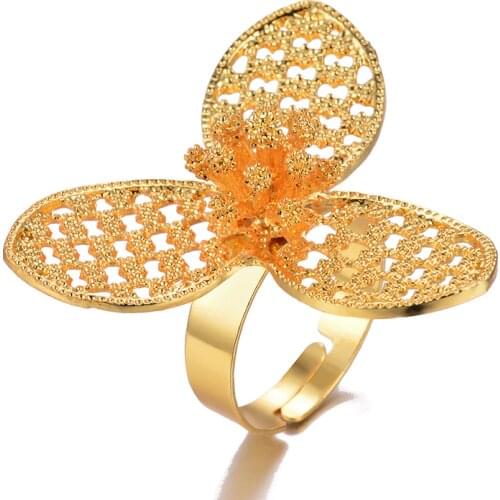 Wando Ethnic Flowers Big Ethiopian Gold Color Rings For Women Man Wedding Jewelry Finger Ring India/African/Nigerian/Kenya Items