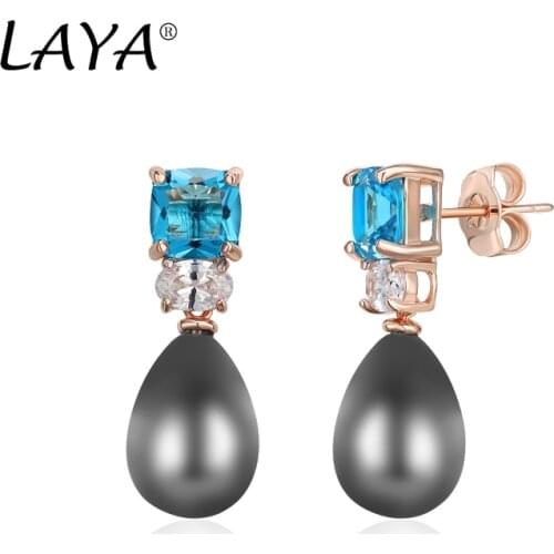 925 Sterling Silver Fashion Shell Pearl Synthetic Blue Crystal Earrings For Womens Wedding High Quality Zircon Classic Jewelry