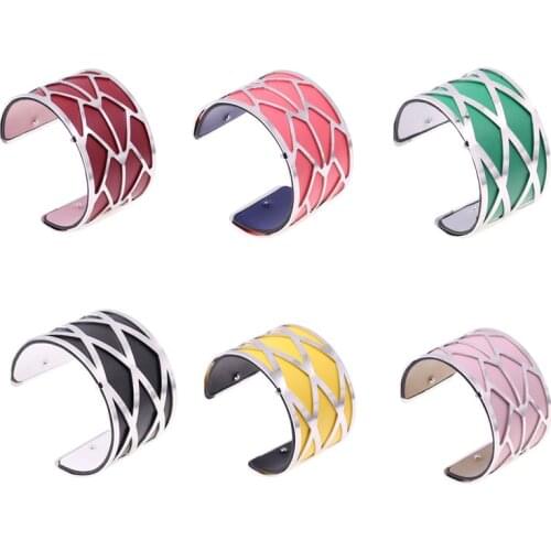 4cm Reverible Leather Bracelet with Silver Color Cannage Interchangeable Bracelet Bangle Femme Bijoux 2020