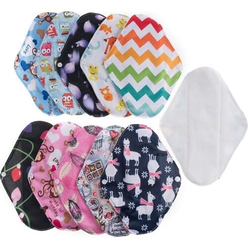 10pcs Bamboo Charcoal Fleece Inner Lady Cloth Menstrual Pads,Reusable Waterproof Mommy Pads Women Feminine Hygiene Product 18x25
