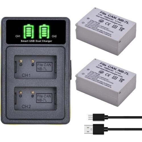2x 1800mAh NB-7L NB 7L Li-ion Battery + USB Charger with Type C Port For Canon PowerShot G10 G11 G12 SX30 SX30IS Digital Cameras