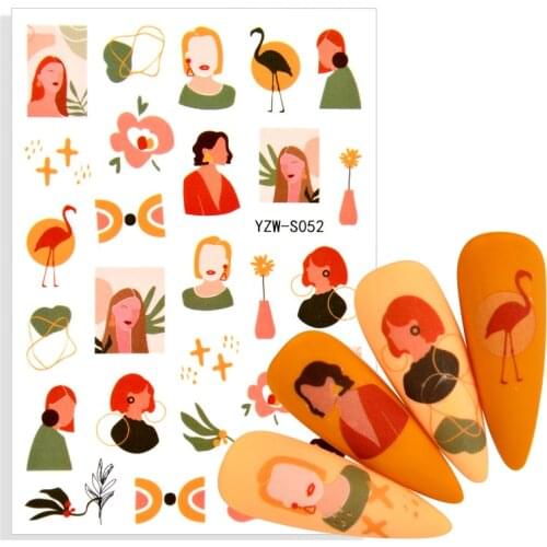 3D Stickers for Nails Abstract Face Flamingo Animal Flower Fruit Design 2021 Valentine Adhesive Slider Foil Manicure Accessory