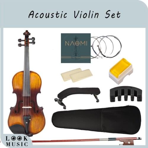 4/4 Full Size Solid Wood Violin Set Spruce Top Ebony Fitted Beginner Acoustic Violin Fiddle Starter Kit w Hard Case Rosin