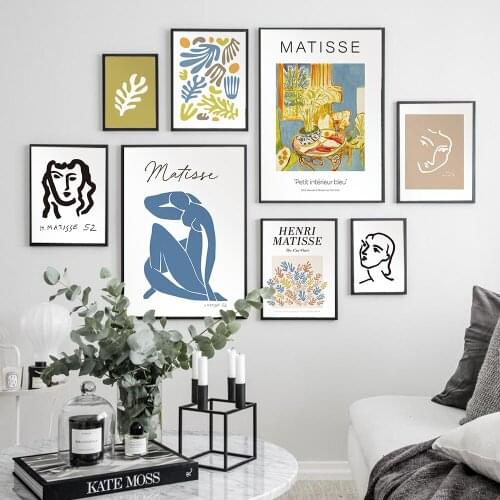 Abstract Matisse Line Face Coral Leaves Wall Art Canvas Painting Nordic Posters And Prints Wall Pictures For Living Room Decor