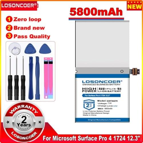 LOSONCOER High capacity 5800mAh G3HTA027H DYNR01 Laptop Battery for Microsoft Surface Pro 4 1724 12.3" Tablet 7.5V
