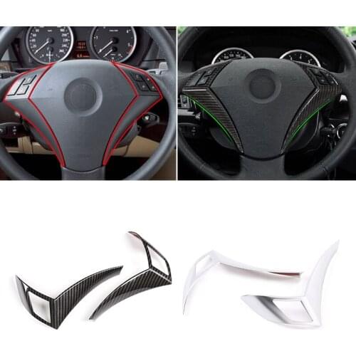 For BMW 5 Series E60 E61 2003 2004 2005 2006 - 2010 Carbon Texture Car Steering Wheel Panel Switch Button Frame Protective Cover