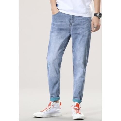 High Quality European American Style Cotton distressed men Jeans casual Retro ripped Jeans Men Stretch Slim Denim jeans for men