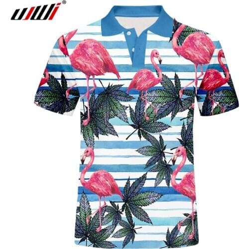 UJWI 3D Printed Polo Tshirt Mens Spandex Clothing New Arrivals Tee Shirt Flowers birds leaves Man T-shirt Breathable