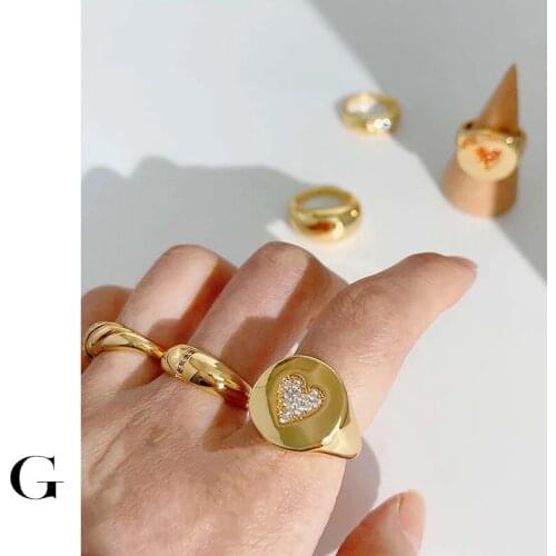 GHIDBK Wholesale Minimalist Chunky CZ Ring Sets For Women Classic Heart Geometric Micro Zircon Trendy Stacking Rings Gift