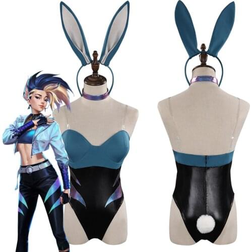 LoL Akali The Rogue Assassin KDA Cosplay Costume Bunny Girls Jumpsuit Outfits Halloween Carnival Suit