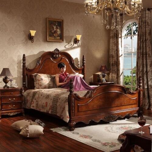 American style solid wood bed double bed simple European style big bed 1.51.8m bedroom bed American style furniture