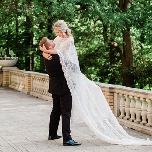 Lace High Low Wedding Cape Elegant Bridal Wedding Shawls with Train Elegant Wrap Bolero DJ056