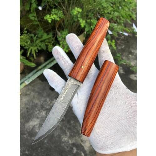 High-quality rosewood Damascus steel straight blade, Japanese ebony hilt outdoor hunting tactics straight blade with scabbard