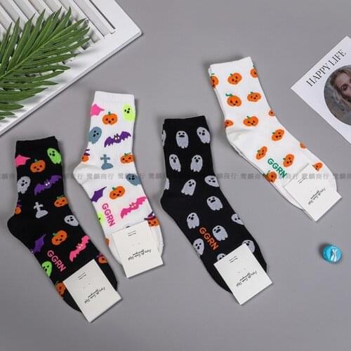 Sweet Woman Sock Hallowmas Socks for Women Ghost Colorful Style Ladies Long Standard Sox Cute Cotton Trendy Spring Autumn Sokken