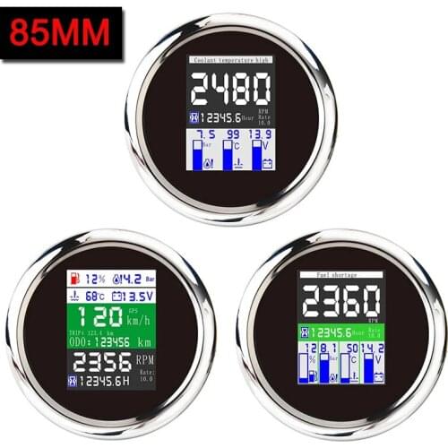 85mm Multi-functional Gauge Meter TFT Screen Digital GPS Speedometer Water Temp Oil Pressure 0~10Bar With Alarm Waterproof