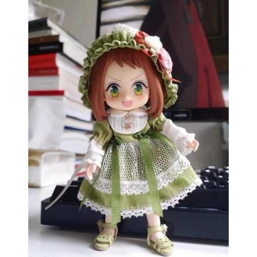 Tender Green Dress Suit Ob11 Doll Clothes European Style Skirt with Hat 16cm Doll Clothes GSC YMY P9 Universal Accessory