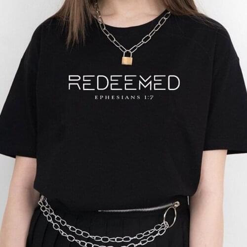 Redeemed Ephesians 1:7 Religious Tshirt Woman 90s Aesthetic Clothes Christian T Shirts Vintage Green Tops for Women Dropshipping