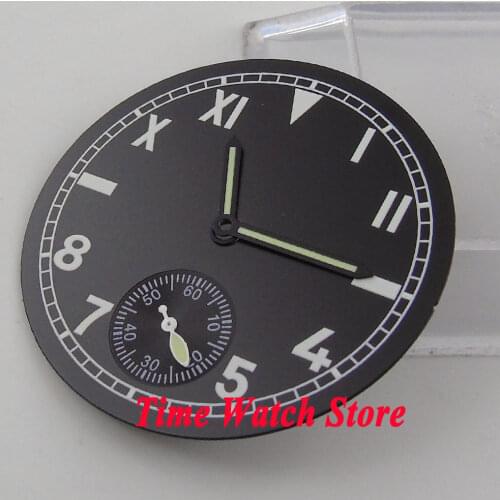 FIT ETA 6498 movement 38.9mm black sterial Californai watch dial with black hands (Dial+hands) D80