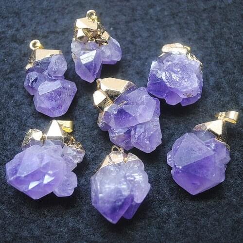 3pcs nature amethyst stone pendants irregular shape with golden plated color 15-20mm for women bracelet pendants making accessor