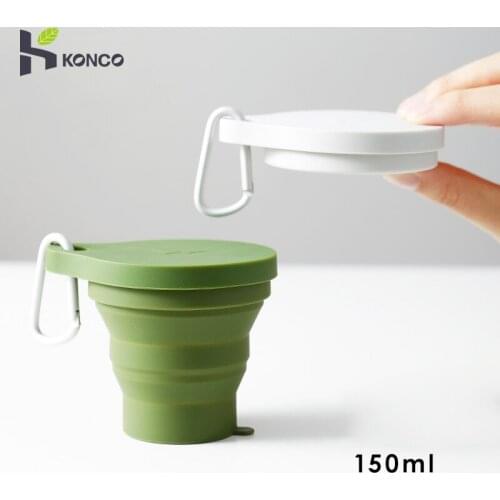 Konco 150ml Portable Folding Cups Silicone BPA FREE Water Cup Retractable Drinking Cup Outdoor Travel Water Cup With Lid