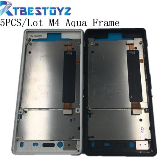 RTBESTOYZ 5PCS/Lot Front Frame For Sony Xperia M4 Aqua Front Bezel Middle Frame Housing With Side Buttons +Power Volume Ribbon