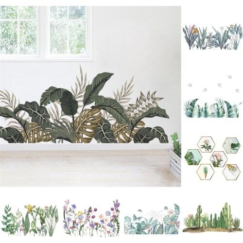 Nordic Style Plant Flowers Pattern DIY Sticker Self-adhesive Decal Bedroom Living Room Wall Landscape Decor
