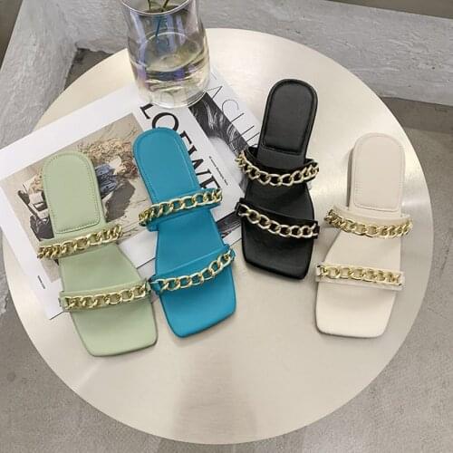 2021 Summer New Womens Flat Sandals Fashion Chain Open Toe Slippers Outdoor Solid Color Casual Shoes Plus Size 40