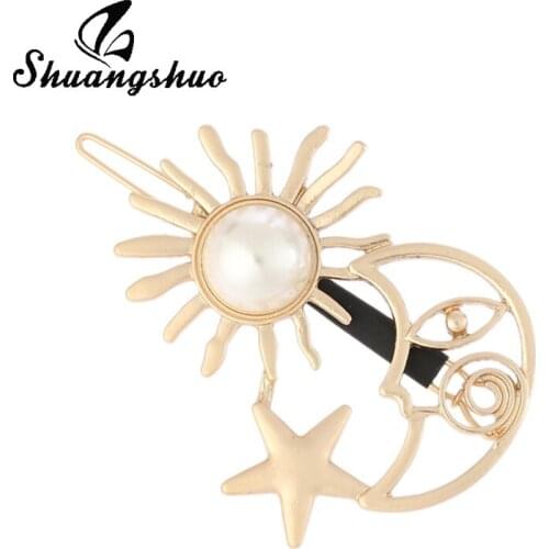 Shuangshuo Branded Design Moon Star Metal Hairpins Pearl Sun Hair Clips for Women Hair Hair Clip Girl Pin Hair Accessories Women