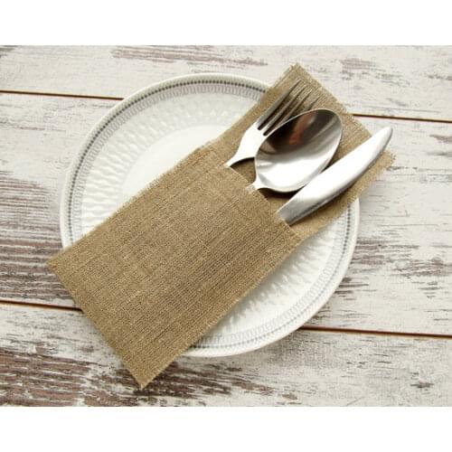 Rustic wedding silverware burlap cutlery holders pocket Engagement Anniversary Christmas banquet party table decorations