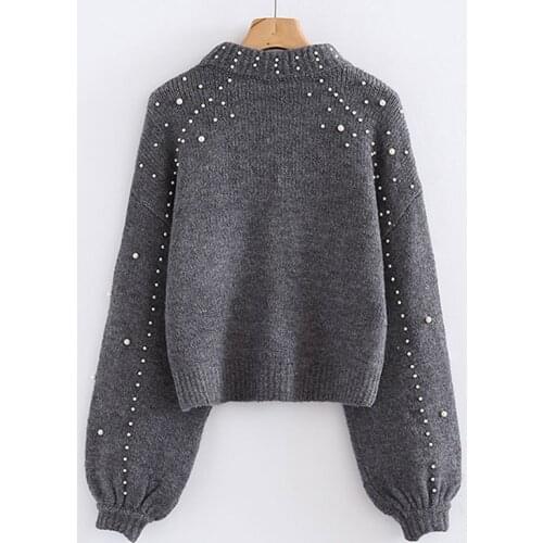 Bigsweety Women Turtleneck Sweaters Pearl Beading Sweater Autumn Winter Warm Lantern Sleeve Women Jumper Pull Knitted Pullovers