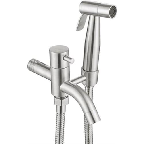 Solid 304 Stainless Steel Bidet Faucets Cold Water Toilet Corner Valve Handheld Shower Bidet Sprayer Wall Mounted Bidet Set