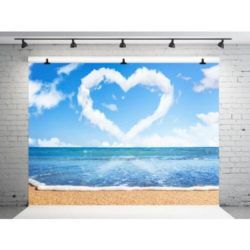 VinylBDS 10x10ft Summer Seaside Photography Backdrops Beach Backgrounds For Photo Studio Blue Sky Heart Photography Props