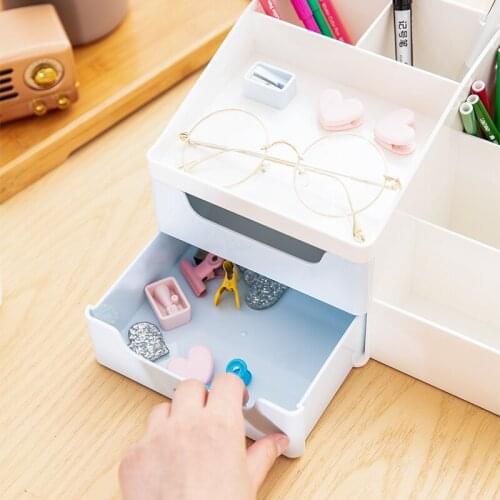 Deli 9 Grid Desktop Storage Box Pencil Pen Holder Stand Drawer Storage Box Cosmetic Box Office School Supplies Blue Gray 8900