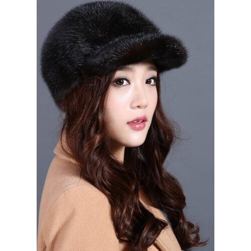 Winter new women real mink fur caps outdoor fur hats female
