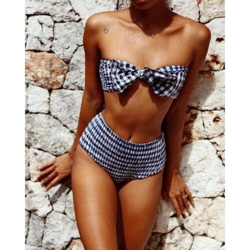 Womens Bikini Set Bandage Push up Plaid Padded Swimwear Swimsuit Bathing Beachwear