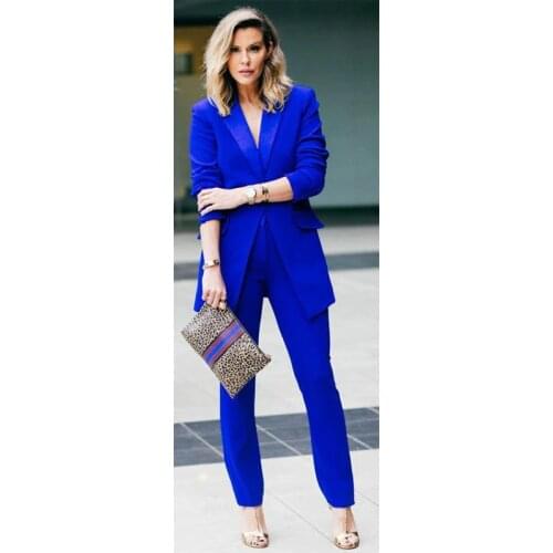 Royal Blue Female Office Uniform 2 Piece Set Women Trouser Suit Evening Tuxedo Womens casual suits formal suits trousers