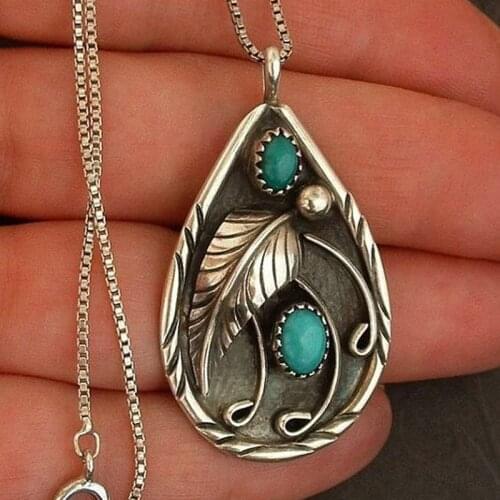 MENGYI Bohemian Retro Water Drop Feather Pendant Necklace Womens Party Jewelry Friend Souvenir Gift