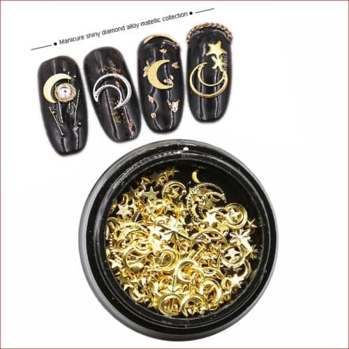 1 Jar Cute Moon and Star Mixed Metal Stud in Black Jar Moon Star Metal 3D Metal Deco for nail art decorations ,2 kinds,ZHJS01-8