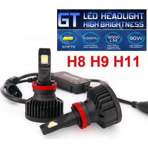 1 Set H8 H9 H11 XHP70 Lens Chips GT Car LED Headlight H4 H7 9005 9006 HB3/4 9012 HIR2 Turbo Fan Front Bulb Lamp 6000K 90W 9000LM