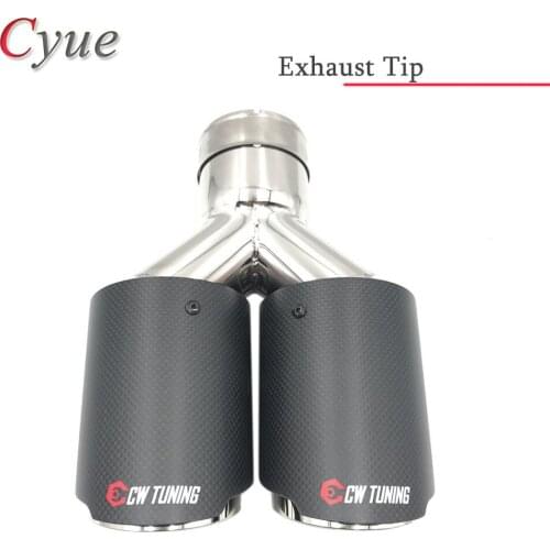 1Piece Y Model Carbon Fiber Muffler Tip Dual Exhaust Tip Universal Stainless Exhaust Pipe Muffler Tip