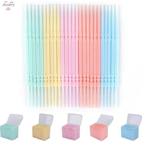 1100Pcs/box 2 Way 6.3cm Plastic Oral Hygiene Dental Picks Interdental Brush Toothpick Hot Sell Oral Health Tools Lovely Packing