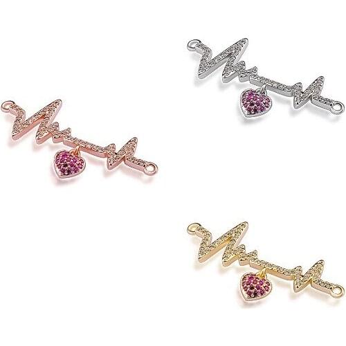 13*30mm heart crystal micro pave cz zircon cubic zirconia beads silver gold plated DIY charm bracelet connectors yfg34